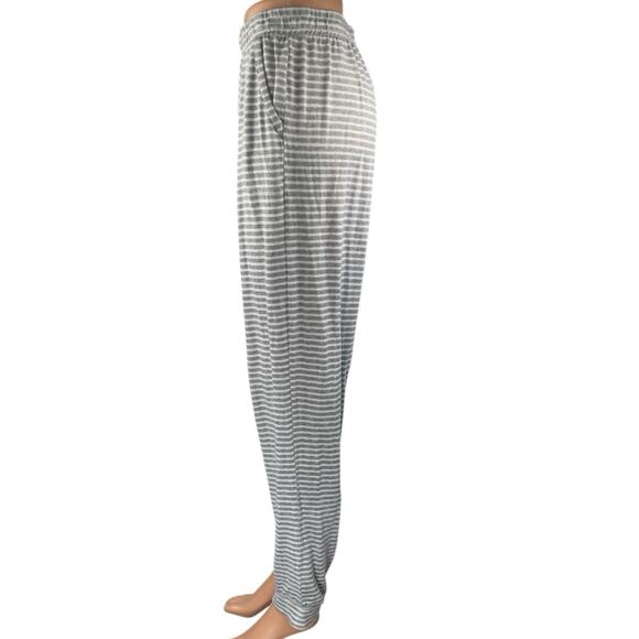 Tahari Women's Gray White Striped Straight High Waist Trousers Lounge Pants Sz L - Picture 2 of 5